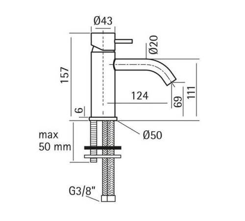 Смеситель для раковины однорычажный CISAL Xion без донного клапана нержавеющая сталь XI000544D1