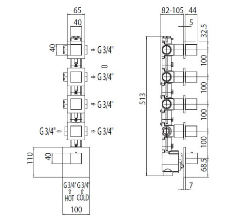 Внешняя часть термостата для душа Bossini Cube хром Z032208.030