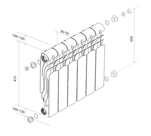 Радиатор биметаллический Royal Thermo Revolution B 350 4 секции боковое подключение 1682414