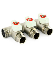 Коллектор Uni-Fitt с шаровыми кранами 3/4х3 выхода 1/2 НР никелированный 401N3230