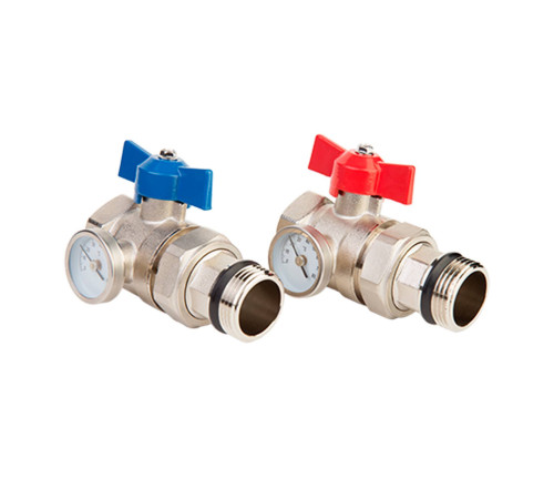 Комплект шаровых кранов MVI Ду25 Ру16 с термометром для коллектора 2 шт BL.622.06