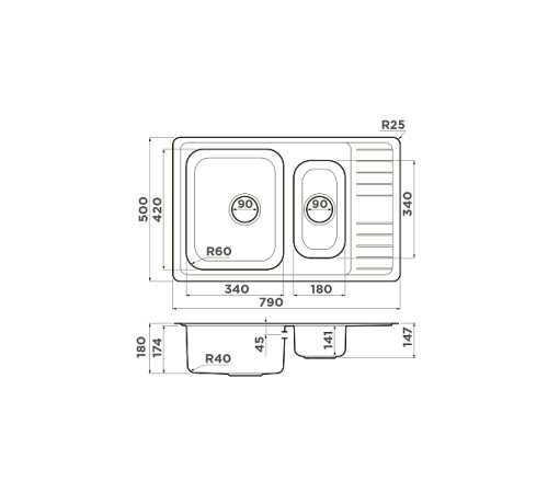 Кухонная мойка OMOIKIRI Sagami 79-2-IN нержавеющая сталь 79x50 см 4993733