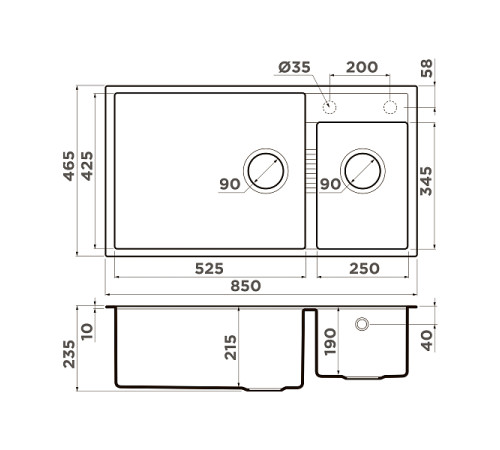Кухонная мойка Omoikiri Tedori 85-2-U-SA 85x46.5 см бежевый 4993942
