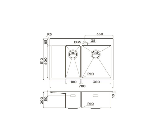 Кухонная мойка Omoikiri Akisame 78-2-R-IN 78x51 см нержавеющая сталь 4973063