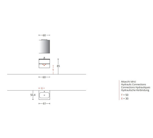 Тумба подвесная для раковины BMT Galaxy 600х500х486 мм 2 ящика Nespola/Titanio 937 106 GEF 01 294
