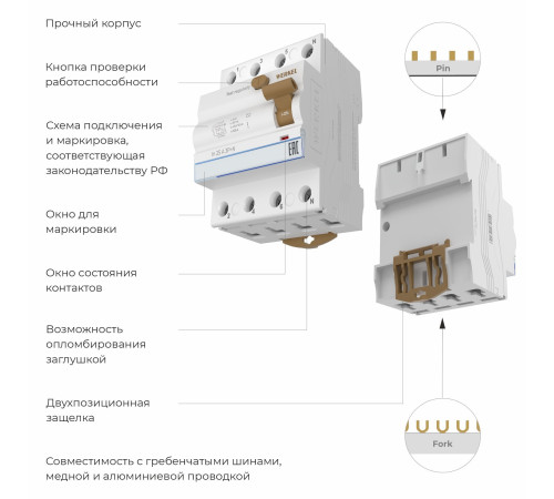 Устройство защитного отключения (УЗО) 3P+N 25 A 30 mА АС 6 kА W914P256