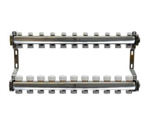 Коллекторный блок Gekon 1 x 3/4 11 выходов из нержавеющей стали с регулирующими клапанами GK 75111