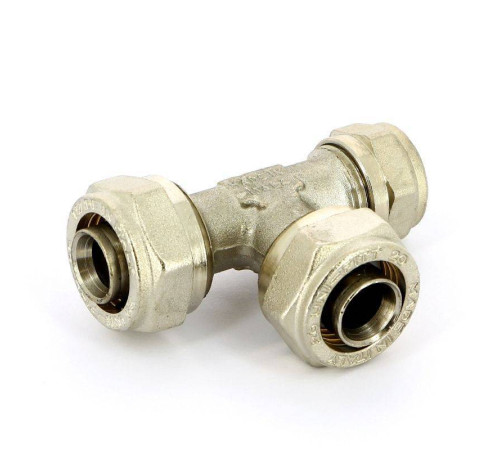 Тройник обжимной никелированный Uni-Fitt 20х20х16 мм 666N7760