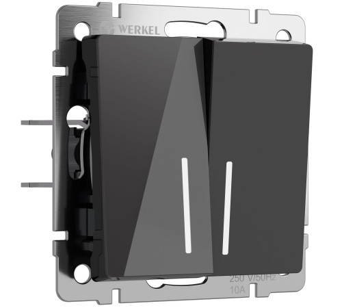 Выключатель двухклавишный проходной с подсветкой (черный акрил) W1122148