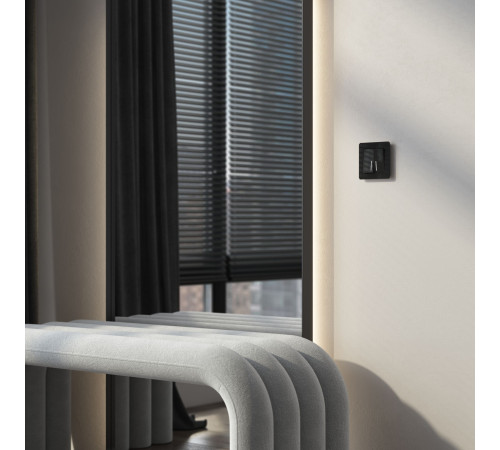 Выключатель двухклавишный проходной с подсветкой (черный акрил) W1122148