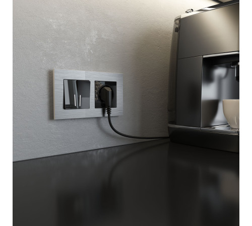 Выключатель двухклавишный проходной с подсветкой (черный акрил) W1122148