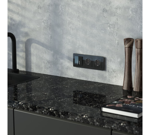 Выключатель двухклавишный проходной с подсветкой (черный акрил) W1122148