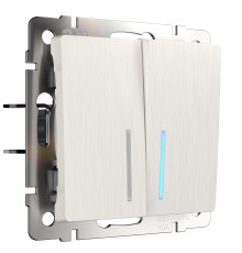 Выключатель двухклавишный проходной с подсветкой (перламутровый рифленый) W1122113