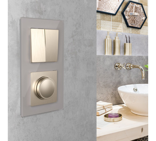 Выключатель двухклавишный проходной (шампань рифленый) W1122010