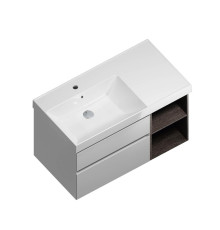 Тумба под раковину Kerama Marazzi CUBO 90 левая подвесная белая глянцевая/древесная CU.90lh\WHT