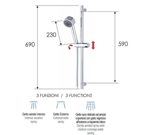 Душевой гарнитур Remer с круглой лейкой хром правый 315R321HG