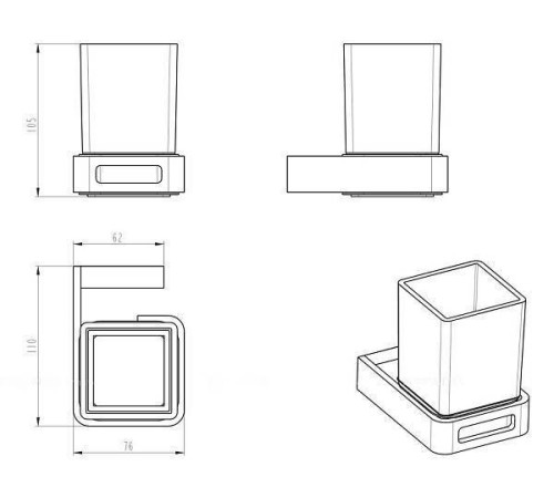 Стакан для зубных щеток подвесной Boheme Q антрацит 10944-SGM