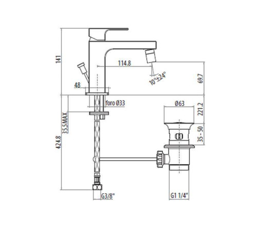 Смеситель для биде Gattoni Kubik с донным клапаном хром 2563/25C0