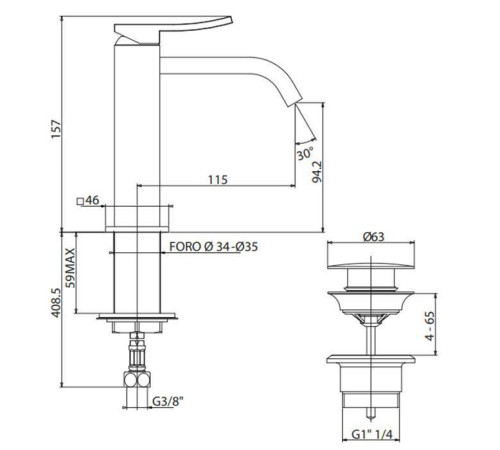 Смеситель для раковины Gattoni ELY высота 157 мм излив 115 мм хром 8842/88C0
