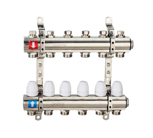 Комплект коллекторов латунных GAPPO G427 1x3/4 EK 3 выхода с кронштейнами G427-3