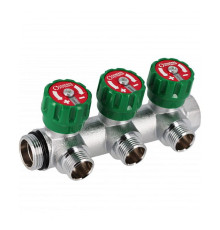 Коллектор латунный никелированный Hoobs 1х3/4 EK с запорно-балансировочными клапанами 3 выхода 03105H