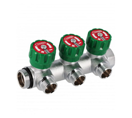 Коллектор латунный никелированный Hoobs 1х3/4 EK с запорно-балансировочными клапанами 3 выхода 03105H