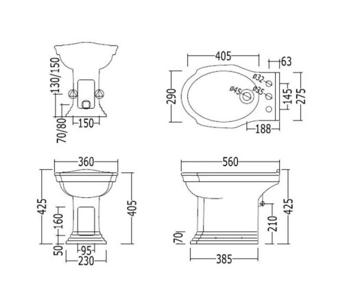 Биде напольное Devon&Devon Westminster 56х36 см 1 отверстие белый IBBID1FWES