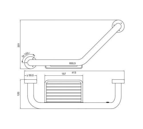 Поручень для ванны изогнутый с полочкой-решеткой emco Rondo 2 413 мм хром 4571 001 00