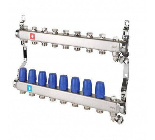 Коллекторная группа Hogart Premium 1 x 3/4 EK 8 выходов без расходомеров, с дренажным краном и воздухоотводчиком HOGMS60806
