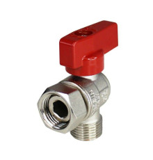 Кран шаровой угловой Everline 3/4 НВ ручка-флажок красная с накидной гайкой EV953434