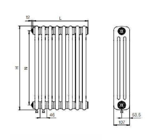 Радиатор трубчатый RIFAR TUBOG TUB 3180 8 секций боковое подключение TUB 3180-08