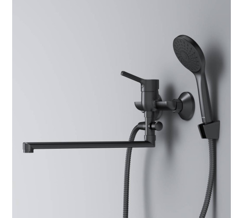 Смеситель для ванны и душа AM.PM X-Joy с длинным изливом и душевым набором черный матовый F85B90122