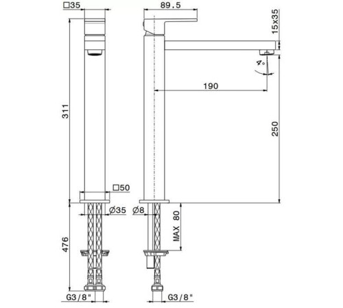 Смеситель для раковины Kerama Marazzi Futura высокий хром 66419KM.21.018