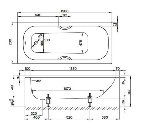 Ванна стальная Bette Form 150х70х42 см антишум 2941-000 AD