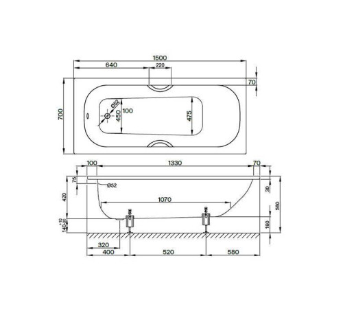 Ванна стальная Bette Form 150х70х42 см антишум Glaze Plus Антислип 2941-000 AD PLUS AR
