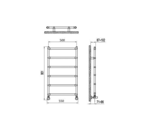 Полотенцесушитель водяной Irsap Bella 550x951 мм 6 трубок с вентилями и монтажным комплектом хром BEP053B50IR01NNN01
