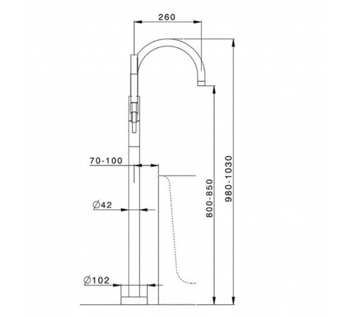 Смеситель для ванны напольный Cisal Less New с ручным душем черный матовый LN01420040