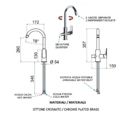 Смеситель для кухни Remer Winner W79DW с каналом для питьевой воды хром