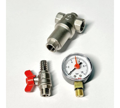 Фильтр промывной Uni-Fitt MINI В 1/2 со сливным краном и манометром никелированный 214M2000