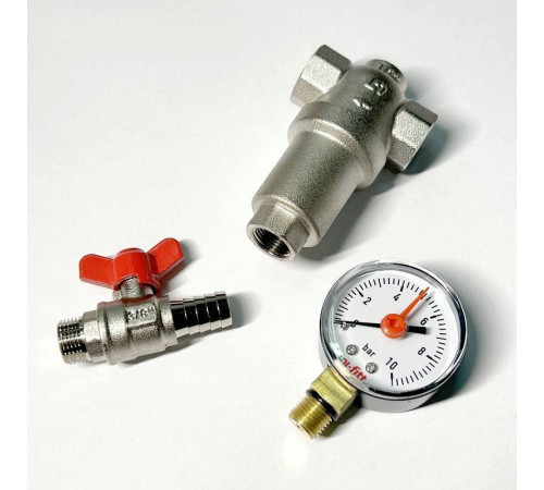 Фильтр промывной Uni-Fitt MINI В 1/2 со сливным краном и манометром никелированный 214M2000