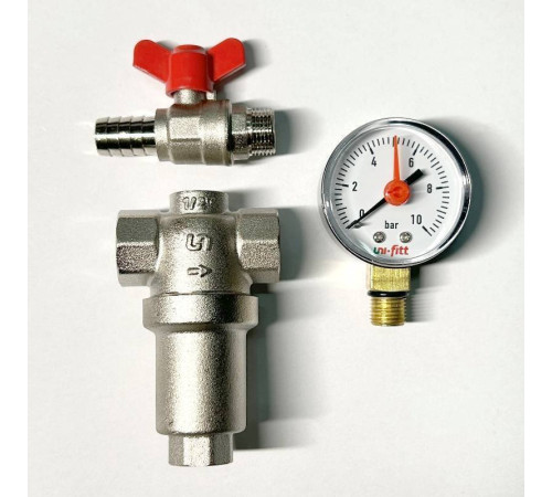 Фильтр промывной Uni-Fitt MINI В 1/2 со сливным краном и манометром никелированный 214M2000