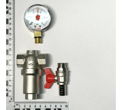 Фильтр промывной Uni-Fitt MINI В 1/2 со сливным краном и манометром никелированный 214M2000