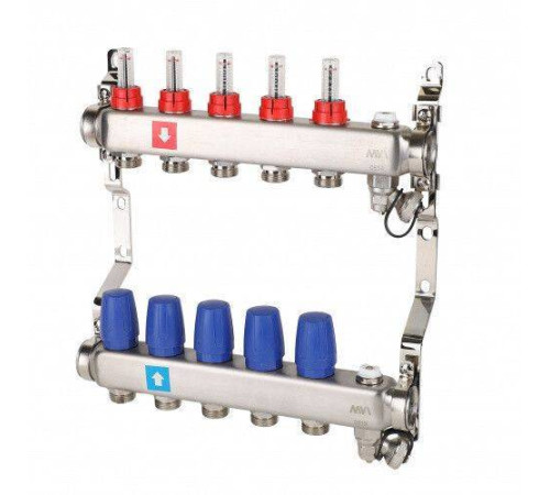 Коллекторная группа Hogart Premium 1 x 3/4 EK 5 выходов с расходомерами, дренажным краном и воздухоотводчиком HOGMS70506