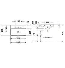 Раковина Duravit DURASQUARE 600x400 мм с 1 отверстием 2356600041