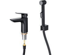 Смеситель для раковины Aquanet Вега с гигиеническим душем черный матовый AQ1012MB