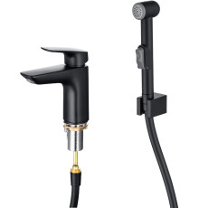 Смеситель для раковины Aquanet Вега с гигиеническим душем черный матовый AQ1012MB