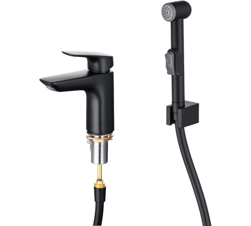 Смеситель для раковины Aquanet Вега с гигиеническим душем черный матовый AQ1012MB