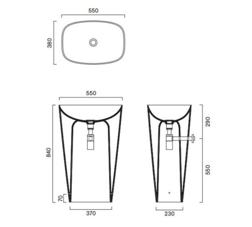 Раковина напольная Catalano Green 55х38 см слив в стену белый глянцевый 0428551001