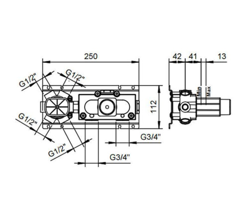 Внутренняя часть термостатического смесителя для душа Fantini 4 выхода 3/4 19 00 D274A