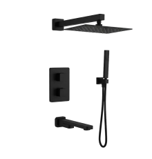 Душевая система Aquanet Savona с термостатом изливом и двумя душами черный матовый AQM8412MB